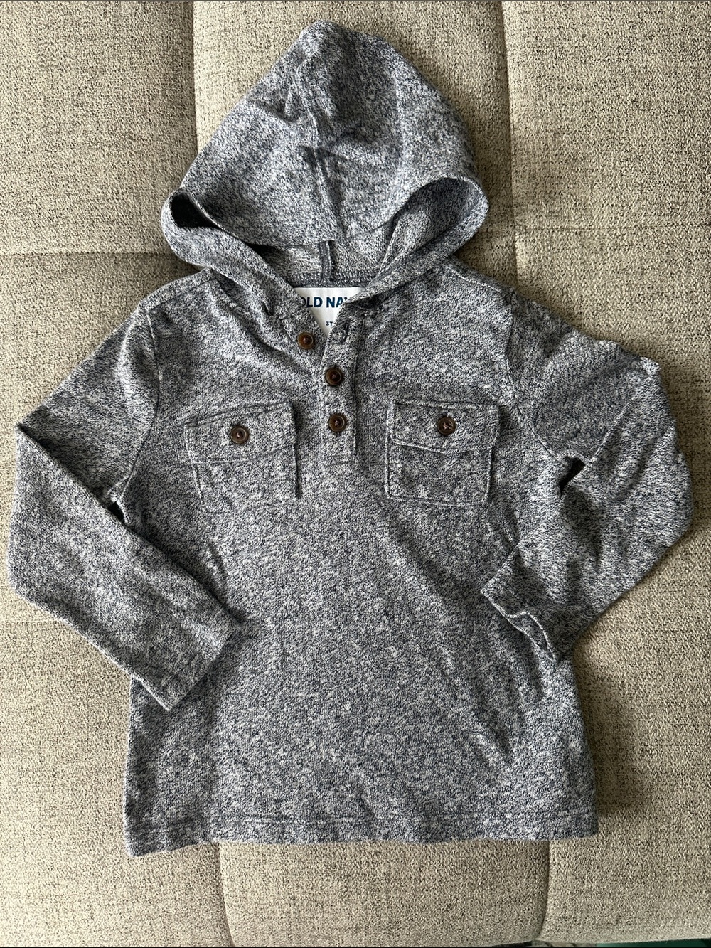 Old Navy Gray Hooded Pullover with Button Placket